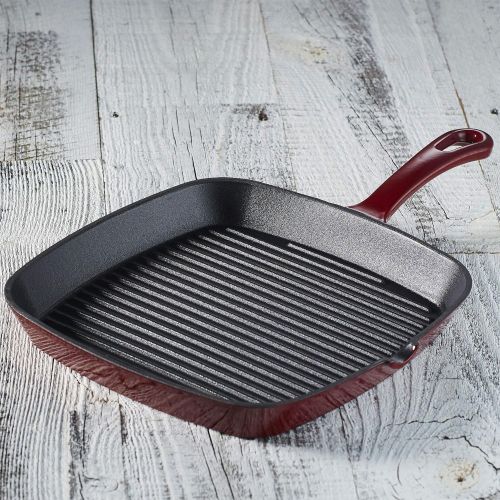  Cuisinart CI30-23CR Chefs Classic Enameled Cast Iron 9-1/4-Inch Square Grill Pan, Cardinal Red