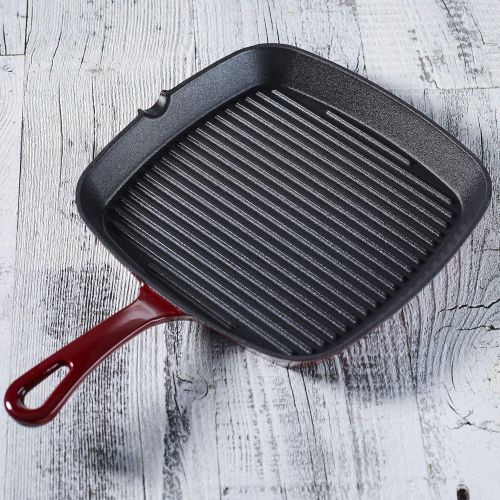  Cuisinart CI30-23CR Chefs Classic Enameled Cast Iron 9-1/4-Inch Square Grill Pan, Cardinal Red