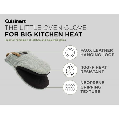  Cuisinart Chambray Neoprene Mini Oven Mitts, 2pk - Heat Resistant Kitchen Gloves to Protect Hands, Non-Slip Grip, Faux Leather Loop - Ideal Set for Handling Hot Cookware, Bakeware