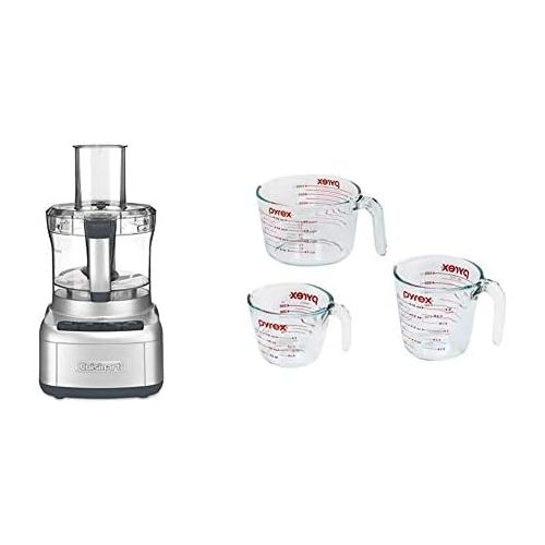  Cuisinart FP-8SV Elemental 8 Cup Food Processor, Silver & Pyrex Glass Measuring Cup Set (3-Piece, Microwave and Oven Safe),Clear