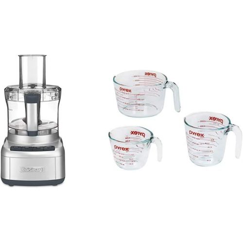  Cuisinart FP-8SV Elemental 8 Cup Food Processor, Silver & Pyrex Glass Measuring Cup Set (3-Piece, Microwave and Oven Safe),Clear
