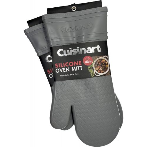  Cuisinart Silicone Oven Mitts, 2pk - Heat Resistant Silicone Oven Gloves to Safely Handle Hot Cookware Items - Flexible, Waterproof Silicone Gloves with Non-Slip Grip and Insulated