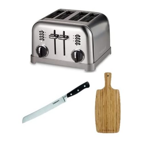  Cuisinart CPT180W 4-Slice Metal Classic Toaster (White) with Bamboo Cutting Board and Bread Knife Bundle (3 Items)
