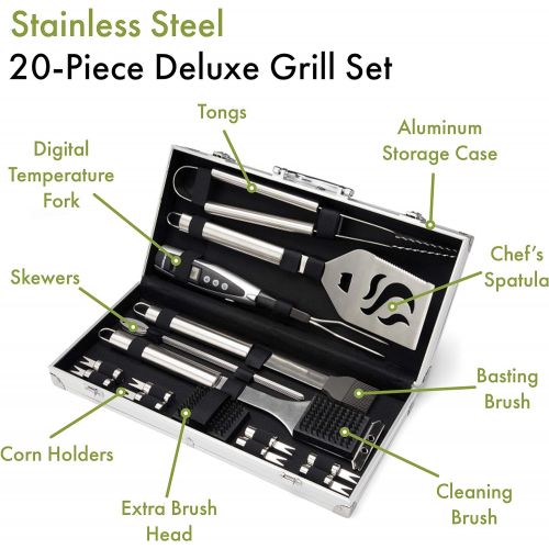  Cuisinart Deluxe Grill Set, 20-Piece, CGS-5020, Stainless Steel & CBP-116 Sauce Pot and Basting Brush Set