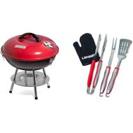 Cuisinart CCG190RB Portable Charcoal Grill, 14-Inch, Red, 14.5 x 14.5 x 15 & CGS-134 Grilling Tool Set with Grill Glove, Red (3-Piece)