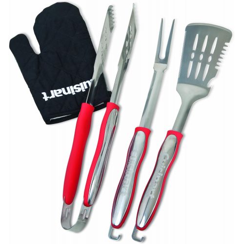  Cuisinart CCG190RB Portable Charcoal Grill, 14-Inch, Red, 14.5 x 14.5 x 15 & CGS-134 Grilling Tool Set with Grill Glove, Red (3-Piece)