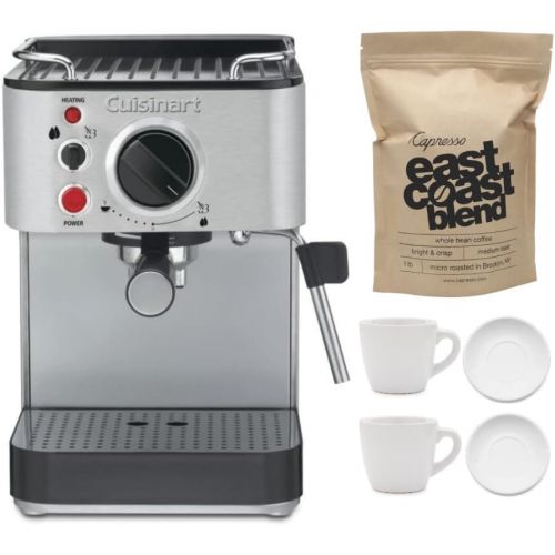  Cuisinart EM-100 Espresso Maker with 2 Cups, 2 Saucers, and Whole Bean Coffee (1 lb) Bundle (4 Items)