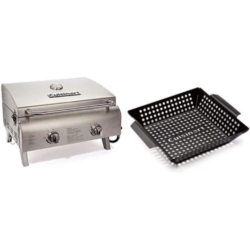 Cuisinart CGG-306 Chefs Style Propane Tabletop Grill, Two-Burner, Stainless Steel & CNW-328 11-Inch, Non-Stick Grill Wok, 11 x 11