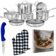 Cuisinart 95-11 Stainless Steel Forever Collection 11-Piece Cookware Set with Cookbook, Pairing Knife and Buffalo Check Oven Mitt (Black/White, 2-Pack) Bundle (4 Items)