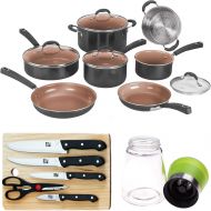 Cuisinart 11pc Ceramica XT Non-Stick Cookware Set with Deco Gear Knife Set Bundle