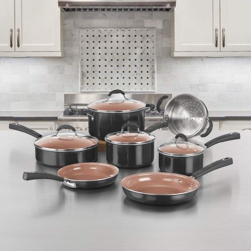  Cuisinart 11pc Ceramica XT Non-Stick Cookware Set with Deco Gear Knife Set Bundle