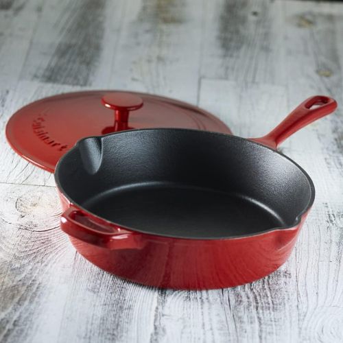 Cuisinart Chefs Classic Enameled Cast Iron 12-Inch Chicken Fryer with Cover, Cardinal Red