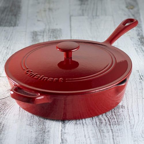  Cuisinart Chefs Classic Enameled Cast Iron 12-Inch Chicken Fryer with Cover, Cardinal Red