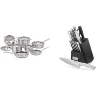 Cuisinart MCP-12N Multiclad Pro Stainless Steel 12-Piece Cookware Set & C77SS-15PK 15-Piece Stainless Steel Hollow Handle Block Set