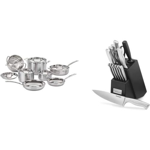  Cuisinart MCP-12N Multiclad Pro Stainless Steel 12-Piece Cookware Set & C77SS-15PK 15-Piece Stainless Steel Hollow Handle Block Set