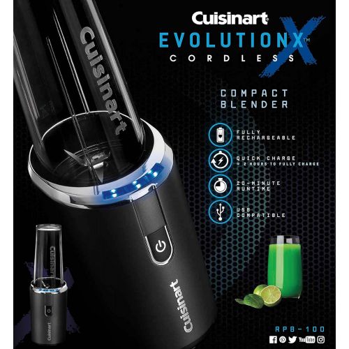  Cuisinart RPB-100 EvolutionX Cordless Rechargeable Compact Blender, gray/black, 16 oz