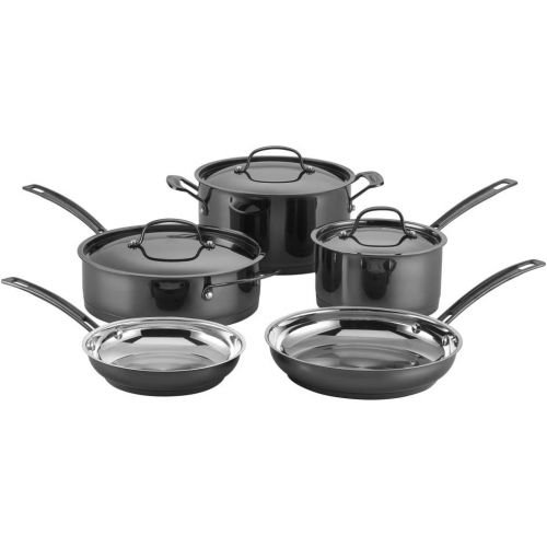  CUISINART MSS-8 Mica Shine Stainless Cookware Set, 8 Piece, Black