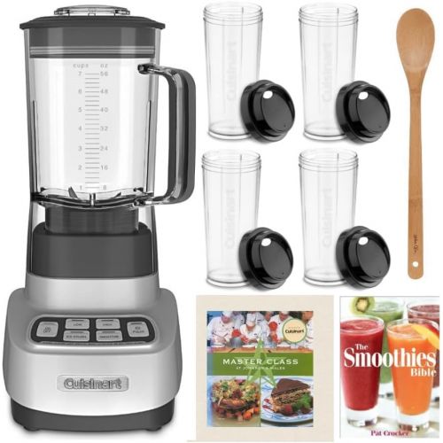  Cuisinart SPB650 Velocity Ultra 7.5 1-HP Blender with 4 Travel Cups, 2 Cookbooks, and Bamboo Spoon Bundle (5 Items)