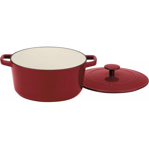  Cuisinart Chefs Classic Enameled Cast Iron 5-Quart Round Covered Casserole, Cardinal Red