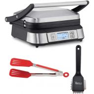 Cuisinart GR-6S Smoke-less Contact Griddler with Heavy Duty Small Grill Brush and 8-Inch Nylon Flipper Tongs Bundle (3 Items)