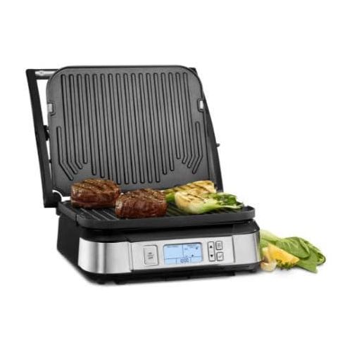  Cuisinart GR-6S Smoke-less Contact Griddler with Heavy Duty Small Grill Brush and 8-Inch Nylon Flipper Tongs Bundle (3 Items)