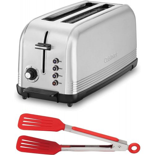  Cuisinart CPT-2500 2-Slice Long Slot Toaster (Silver) with 8-Inch Nylon Flipper Tongs Bundle (2 Items)