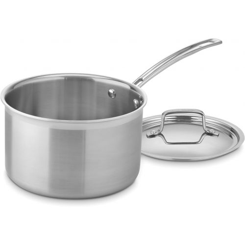  Cuisinart MCP194-20N Multiclad Pro Triple Ply Stainless Cookware 4-Quart Skillet, 4 qt, Saucepan w/Cover