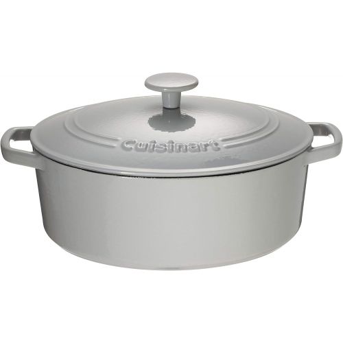  Cuisinart Chefs Classic Enameled Cast Iron 5.5-Quart Oval Covered Casserole, Enameled Cool Grey