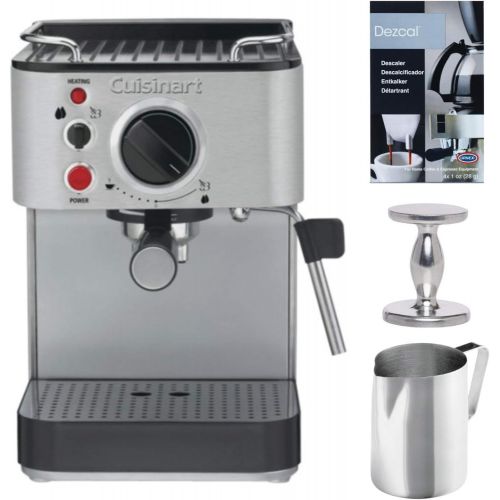  Cuisinart EM-100 Espresso Maker with Stainless Steel Frothing Pitcher, Handheld Tamper, and Descaling Powder Bundle (4 Items)