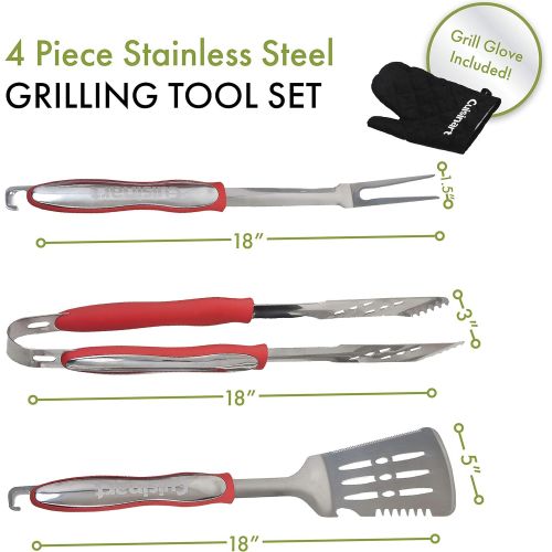  Cuisinart CGG180 CGG-180 Petit Gourmet Gas Grill with VersaStand, Red, 31.5 H x 16.5 W x 16 L & CGS-134 Grilling Tool Set with Grill Glove, Red (3-Piece)