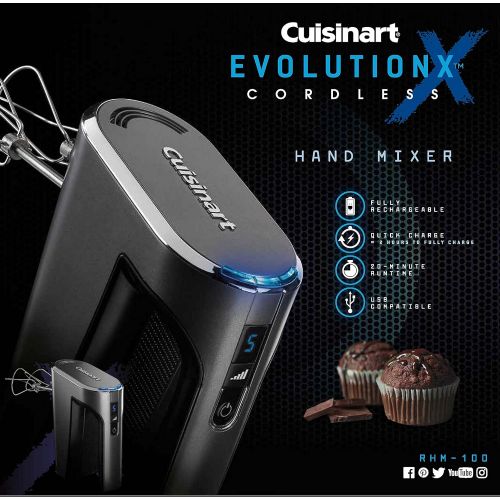  Cuisinart RHM-100 EvolutionX Cordless Hand Mixer, 5 Speeds, Gray/Black