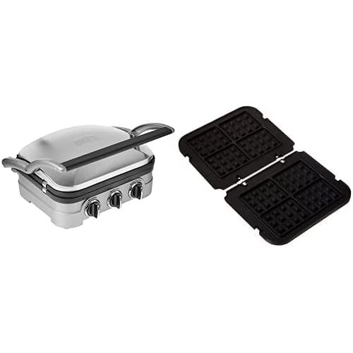  Cuisinart GR-4N 5-in-1 Silver Griddler, Black Dials, and Waffle Plates Bundle