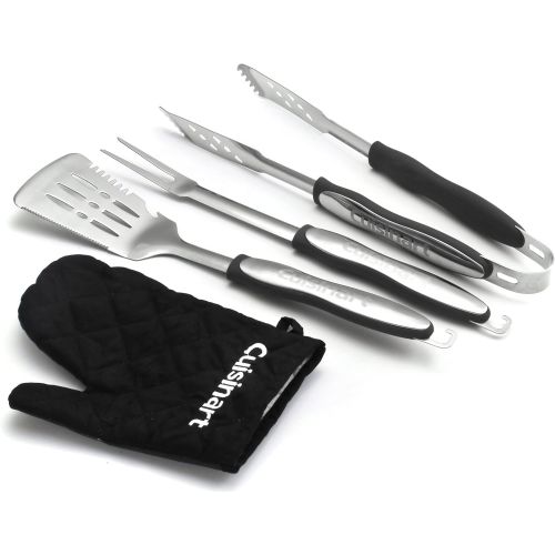  Cuisinart CGG-240 All Foods, 27.3 L x 38 W x 23.5 H, Roll-Away Gas Grill, Stainless Steel & CGS-134BL Grilling Tool Set with Grill Glove, Black (3-Piece)