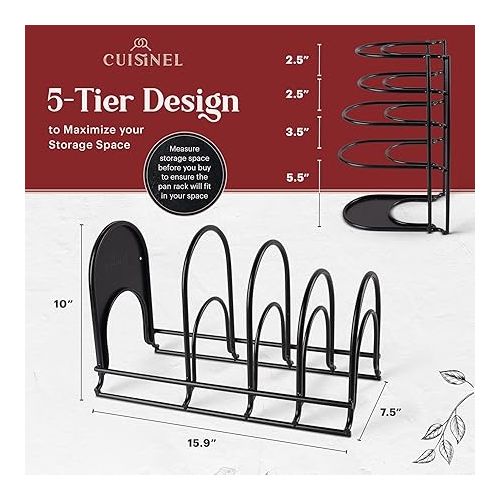  Cuisinel Pots and Pans Organizer Rack - 60 to 100-LBS Capacity Extremely Heavy Duty - 8mm Thick - Made in India - Matte-Black 15.9