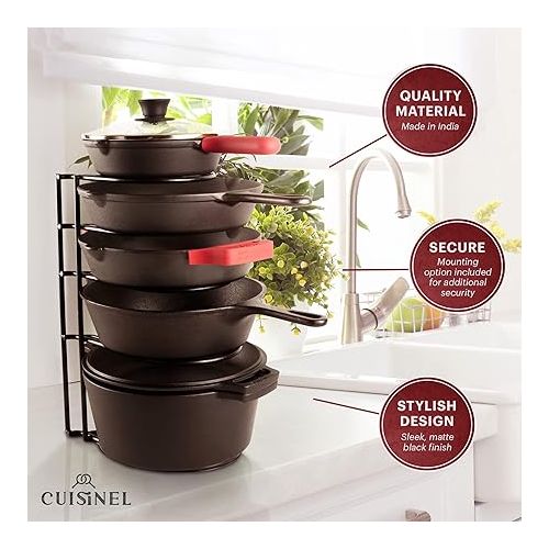  Cuisinel Pots and Pans Organizer Rack - 60 to 100-LBS Capacity Extremely Heavy Duty - 8mm Thick - Made in India - Matte-Black 15.9