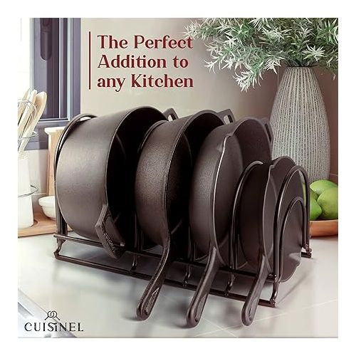  Cuisinel Pots and Pans Organizer Rack - 60 to 100-LBS Capacity Extremely Heavy Duty - 8mm Thick - Made in India - Matte-Black 15.9