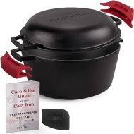 Cuisinel Cast Iron Dutch Oven 7-Quart - Pre-Seasoned 2-in-1 Deep Pot Multi-Cooker - Combo Lid Doubles as 12