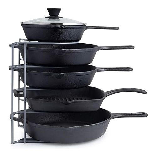  Cuisinel Pots and Pans Organizer Rack for Cast Iron Skillets, Griddles - Heavy Duty, Holds Up to 50 LBS- Horizontal/Vertical Use - Durable Steel Construction - Grey 12.2