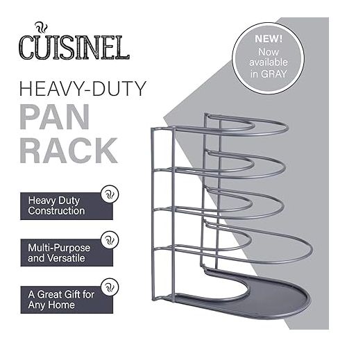  Cuisinel Pots and Pans Organizer Rack for Cast Iron Skillets, Griddles - Heavy Duty, Holds Up to 50 LBS- Horizontal/Vertical Use - Durable Steel Construction - Grey 12.2