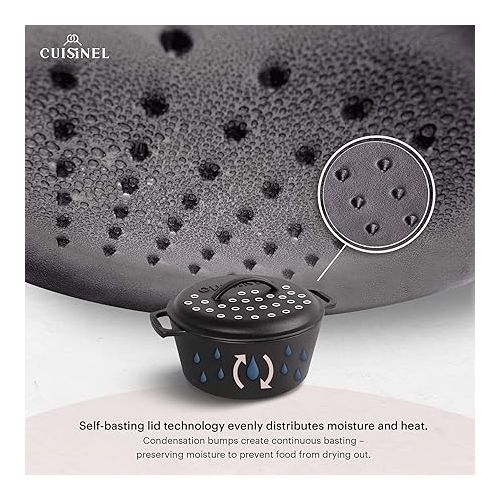  Cuisinel Cast Iron Dutch Oven - 5-Quart Deep Pot + Lid + Pan Scraper + Handle Cover Grips - Large Pre-Seasoned Cooker for Baking Bread, Soup, Frying - Indoor/Outdoor Kitchen, Camping, Fire, BBQ Safe