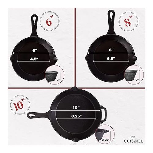  Cuisinel Cast Iron Skillets Set - 3-Piece: 6