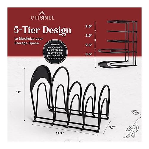  Cuisinel Pan Organizer Rack - 60 to 100-LBS Capacity Extremely Heavy Duty - 8mm Thick Made in India - Matte-Black 12.7