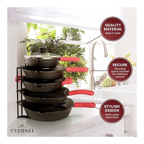  Cuisinel Pan Organizer Rack - 60 to 100-LBS Capacity Extremely Heavy Duty - 8mm Thick Made in India - Matte-Black 12.7