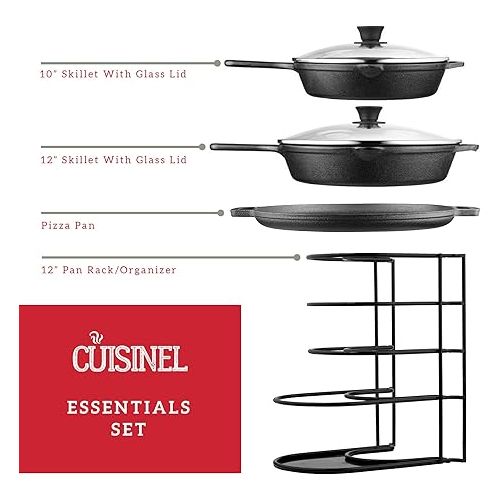  Cuisinel Cast Iron Cookware Set - 9-Pieces Pre-Seasoned Kit: 10