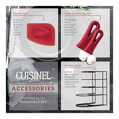  Cuisinel Cast Iron Cookware Set - 9-Pieces Pre-Seasoned Kit: 10