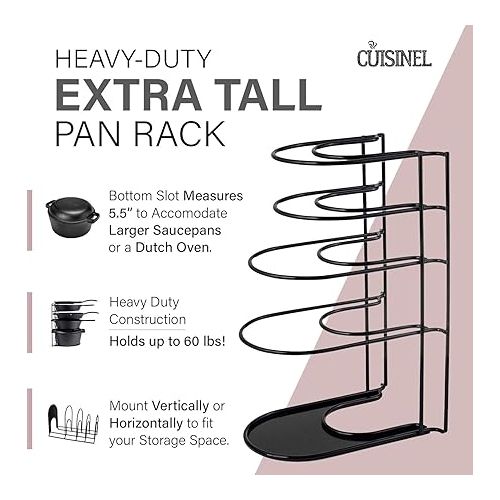  Cuisinel Heavy Duty Pots and Pans Organizer - Extra Large 5-Tier Rack - Holds Cast Iron Skillets, Dutch Oven - Durable Construction - Space Saving Kitchen Storage - No Assembly Required - Black 15.4