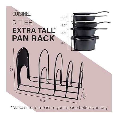  Cuisinel Heavy Duty Pots and Pans Organizer - Extra Large 5-Tier Rack - Holds Cast Iron Skillets, Dutch Oven - Durable Construction - Space Saving Kitchen Storage - No Assembly Required - Black 15.4