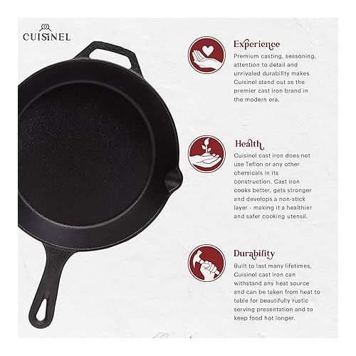  Cuisinel Cast Iron Skillets Set - 4-Piece Chef Pans Kit - 6