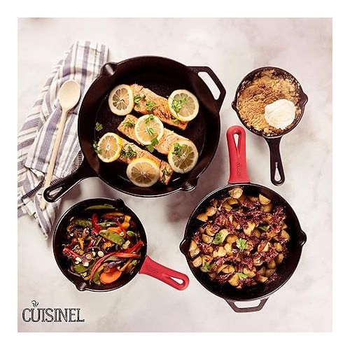  Cuisinel Cast Iron Skillets Set - 4-Piece Chef Pans Kit - 6