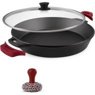 Cuisinel Cast Iron Skillet + Glass Lid + Chainmail Scrubber - 15